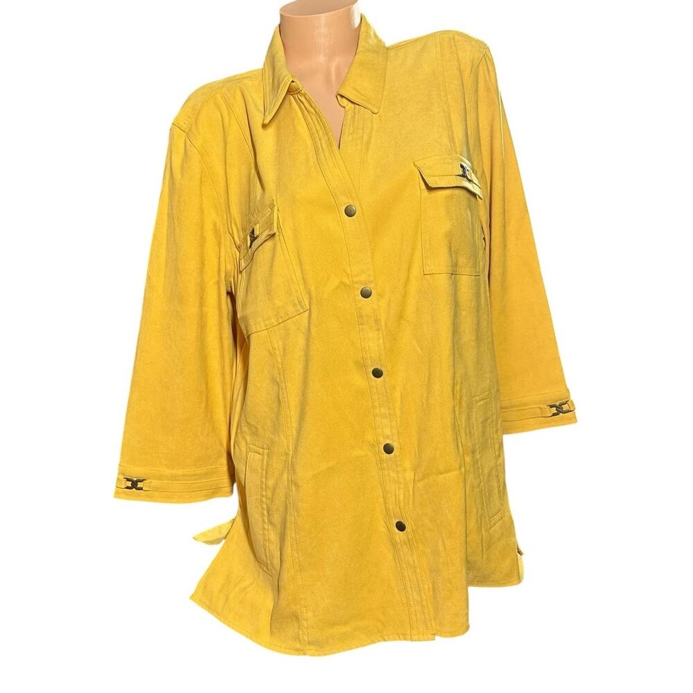 Womens Faux Suede Jacket Shacked Collared Shirt Snap Front Yellow Gold Sz XL NEW